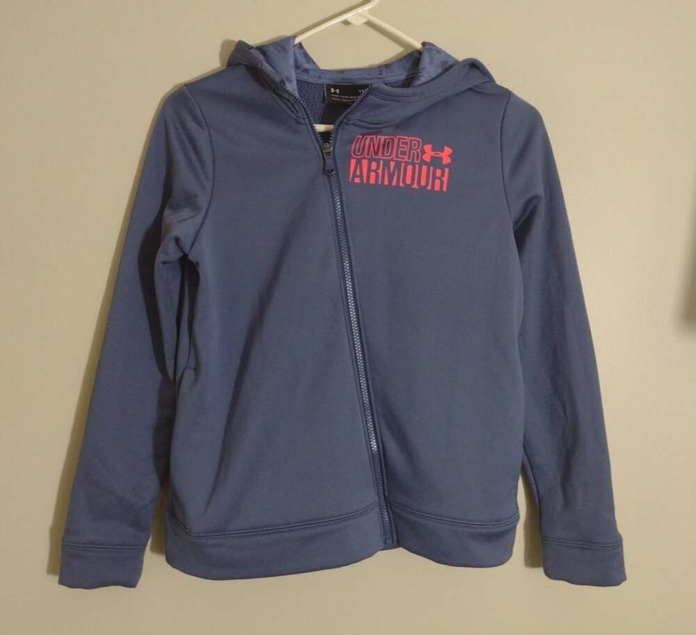 Under Armour Sweatshirt Youth LARGE Hoodie Gray Logo Fleece Jacket